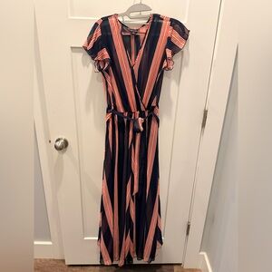 Kate and Lily Navy Stripe Maxi Dress Size 6 | Wrap Style Tie Waist